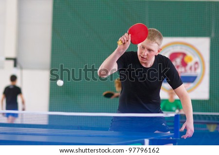 URYUPINSK- RUSSIA - MARCH 17: athlete table tennis, ping-pong, Andrew Neushkin (pictured), 14 Open Championship of memory Uryupinsk NS Demidenko, Uryupinsk-Russia, March 17 2012.
