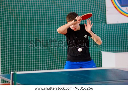 URYUPINSK- RUSSIA - MARCH 17: athlete table tennis, ping-pong, Young Max Nevedrov, 14 Open Championship of memory Uryupinsk NS Demidenko, Uryupinsk-Russia, March 17 2012.
