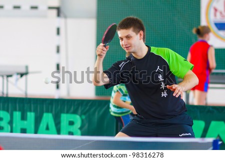 URYUPINSK- RUSSIA - MARCH 17: athlete table tennis, ping-pong, Sergey Gribanov (pictured), 14 Open Championship of memory Uryupinsk NS Demidenko, Uryupinsk-Russia, March 17 2012.