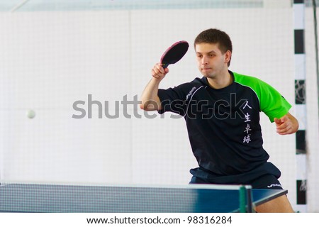 URYUPINSK- RUSSIA - MARCH 17: athlete table tennis, ping-pong, Sergey Gribanov (pictured), 14 Open Championship of memory Uryupinsk NS Demidenko, Uryupinsk-Russia, March 17 2012.