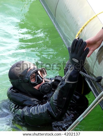 portrait of military diver on mission