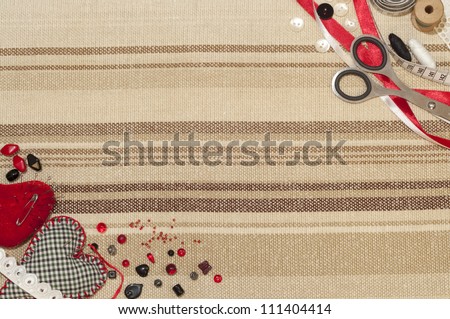 Sewing theme. The picture of different sewing objects. Can be used as wallpaper.