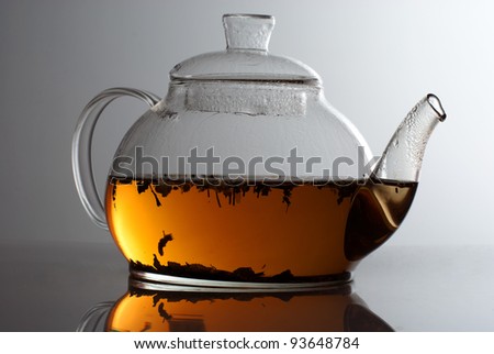 transparent teapot with herb tea
