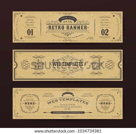 Vintage Website Banners Templates/
Illustration of a set of retro design web header templates, with banners, floral patterns and ornaments on chalkboard wide background