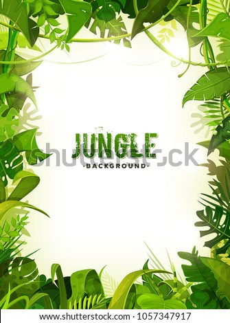 Jungle Tropical Leaves Background/
Illustration of a jungle landscape background, with ornaments made with leaves and foliage of tropical plants and trees