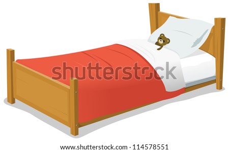 Illustration Of A Cartoon Wooden Children Bed With Pillow, Red Blanket ...