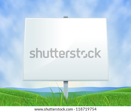 Spring Or Summer Landscape White Billboard/ Illustration of an horizontal spring or summer blank white billboard sign on a country valley landscape background, for nature and season advertisement