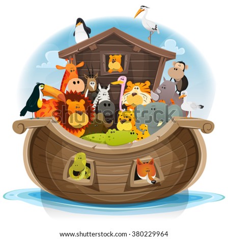 Noah's Ark With Cute Animals  Illustration Of Cute Cartoon Group Of 