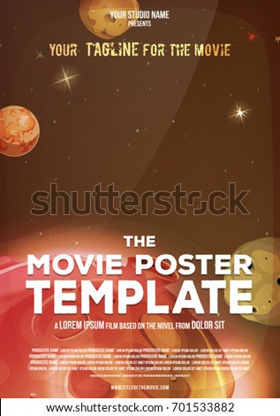 Movie Poster Template/
Illustration of a space movie poster template, with title, tagline and lines for producers and casting