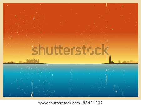 Lighthouse Poster/ Illustration of a port with lighthouse background