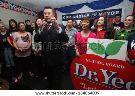 SAN FRANCISCO, CALIFORNIA-Â?Â? MAY 7, 2011 - California State Sen. Leland Yee kicks of his campaign for San Francisco mayor in 2011. Yee has been indicted by federal agents on arms trafficking charges.