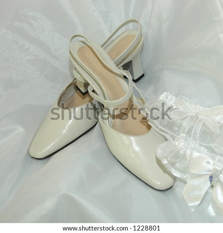 Wedding Shoes   Bride on The Bride S Wedding Shoes And Garters On Her Petticoat  Stock Photo