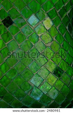 Mosaic Glass Tiles Texture - Macro image of green mosaic cut glass tiles for use as a textured overlay or background.