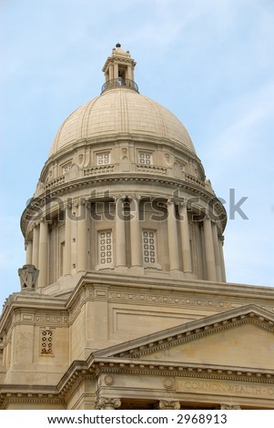 Dome State Capitol Building in Frankfort Kentucky, USA. Dedicated 1910, cost $1,820,000, it is designed in the Beaux Arts style.