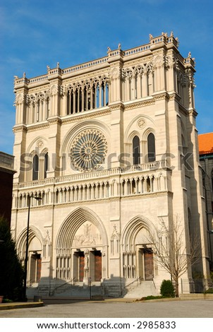 Cathedral Basilica of the Assumption, Newport KY USA, one of 35 minor basilicas in the USA. Construction began in 1894 and ended in 1910. The exterior inspired by Notre Dame Cathedral in Paris.