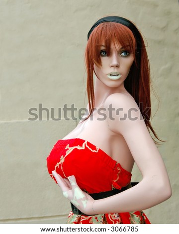 stock photo A Stepford Wife The perfect woman is fake Busty mannikin