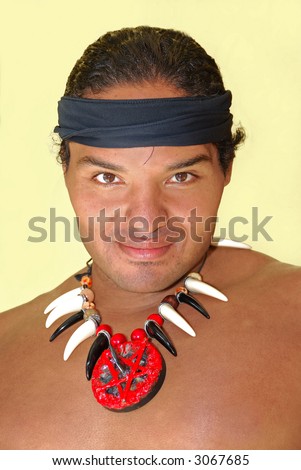 I'm Too Sexy For My Shirt - A hot guy with no shirt, wearing only a beautiful necklace and a headband.