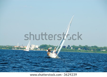 Sailing on Muskegon Lake - Sailing is a favorite pastime for summer vacationers on Muskegon Lake in Michigan, USA.