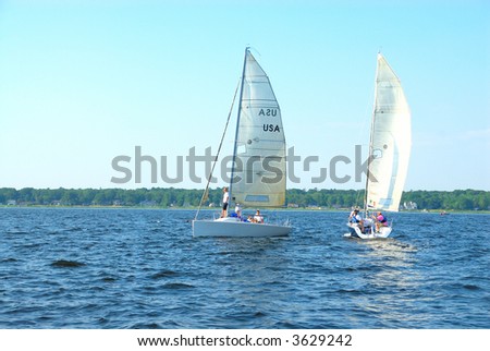Sailing on Muskegon Lake - Sailing is a favorite pastime for summer vacationers on Muskegon Lake in Michigan, USA.