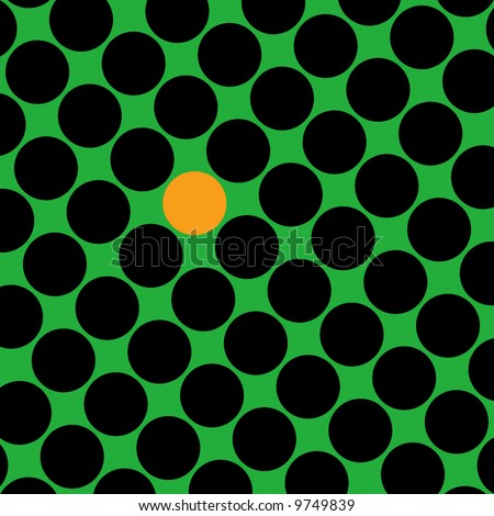 Individuality.  Black circles on green background with one contrasting gold circle.