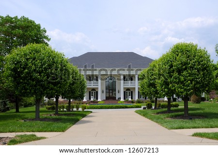 White Brick Southern Mansion In Kentucky USA in Summer
