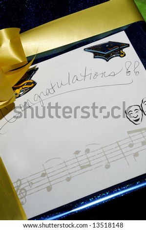 Graduation congratulations note card with musical notes.