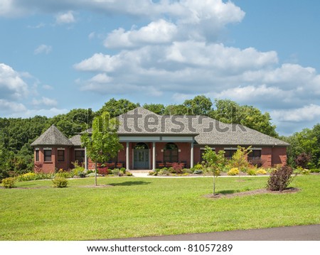 Modern brick single story farm house in USA.