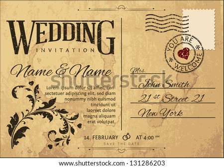 Vintage Wedding Invitation on Postcard Vintage Wedding Invitation on Postcard