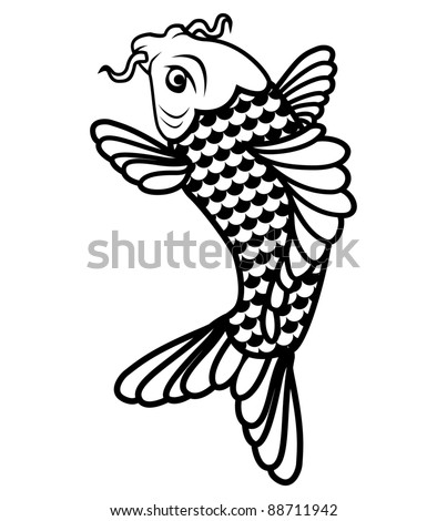 stock vector Koi fish black and white illustration eps 8 