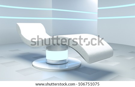 three-dimensional room of the future with lights and relaxing bed for patient