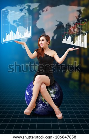 Lady on globe and stock exchange graph : Elements of this image furnished by NASA