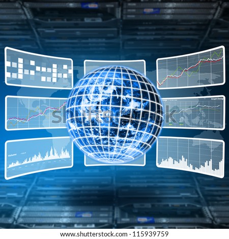 World control and monitor report the sytem in server room : Elements of this image furnished by NASA