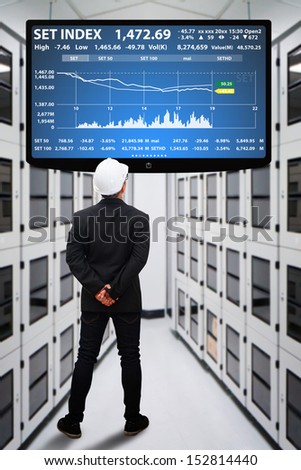 Engineering in data center room and LED monitor