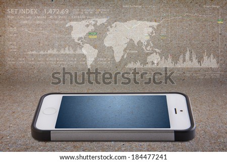 Smart phone and data report on paper background