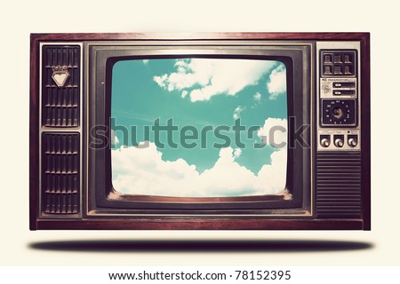 Vintage Old TV with sky view