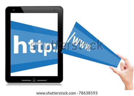 hand take web link bar from touch pad isolated