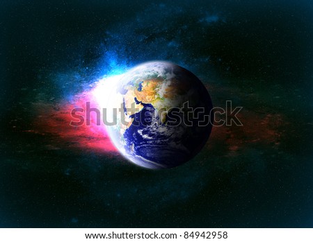 Earth view from space and sunrise