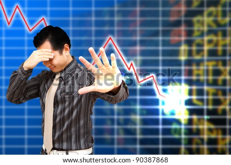 Headache Business man with low stock exchange graph