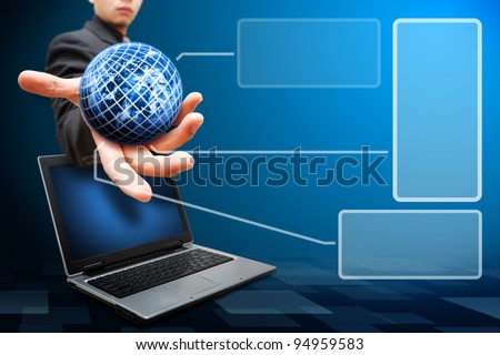 Business man Hold the global and windows connected