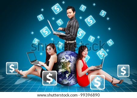 A group of business team and Money icon around : Elements of this image furnished by NASA