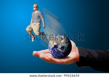 Man in hat Jump out for freedom : Elements of this image furnished by NASA