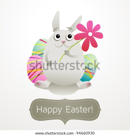 Happy Easter Card with Cartoon Easter Bunny