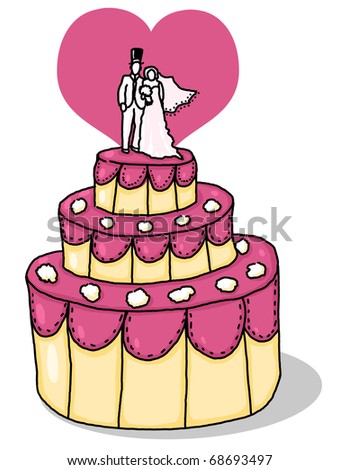 Stock Photo Wedding Cake Illustration Wedding Cake With Pink Heart Shape