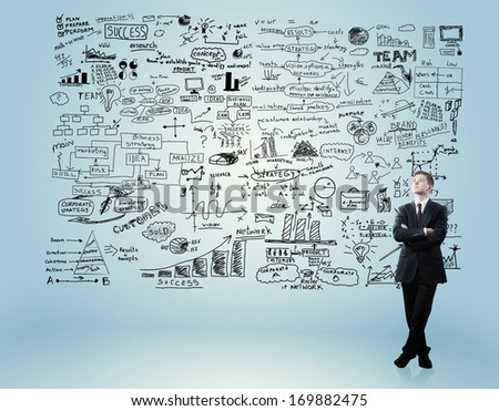 man looking poster with business strategy
