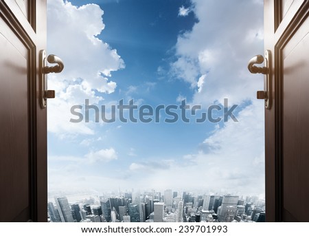 room with open door to the city