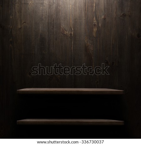 dark wooden background texture. Wood shelf, grunge industrial interior