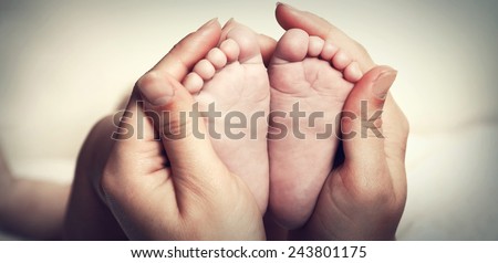 Little baby feet in mother's hands Little baby feet in mother's hands