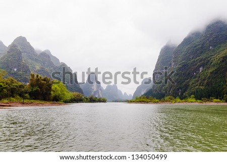 Panoramic view at the famous Avatar Mountains and LiJiang river, Guanxi, China
