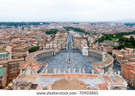 View at the St. Peter\'s Square from the top of St. Peter\'s Basilica in Rome, Italy