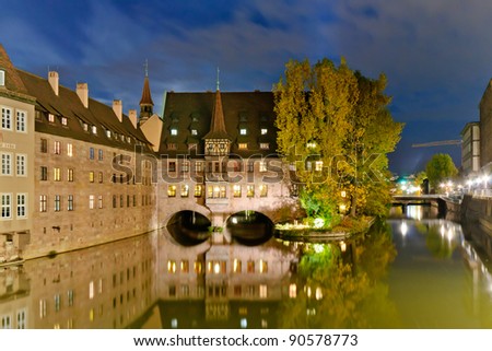 Night view at the Holy Ghost Hospital in Nurnberg, Germany